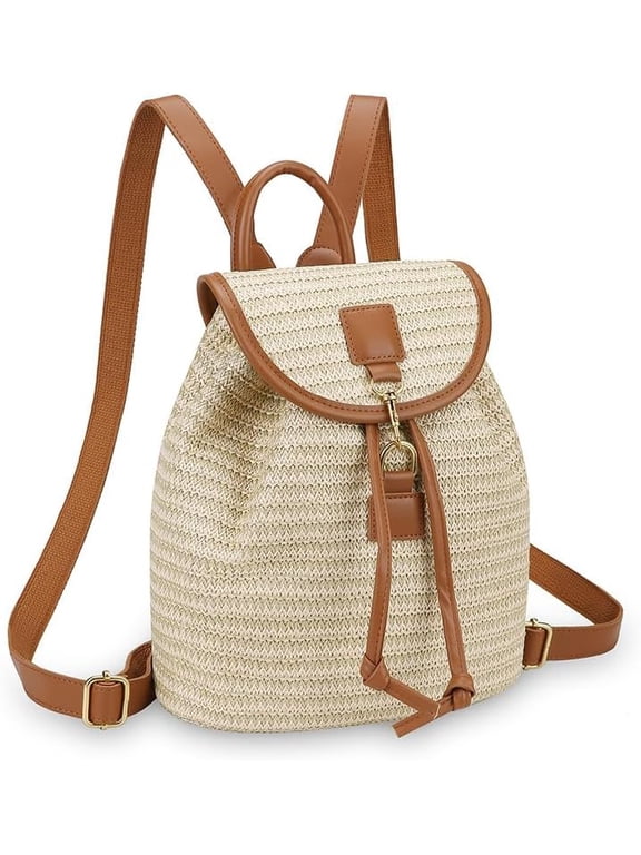 Woven Straw Backpack for Women - Cute Handwoven Boho Shoulder Bag Trendy Daypack Travel Beach Vacation Summer Purse