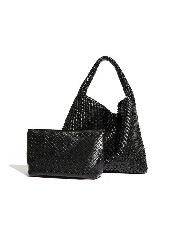 Woven Tote Bag for Women with Purse, Fashion Shoulder Hobo Underarm Bags, Large Woven Handmade Work Commuter Day Bags Handbag