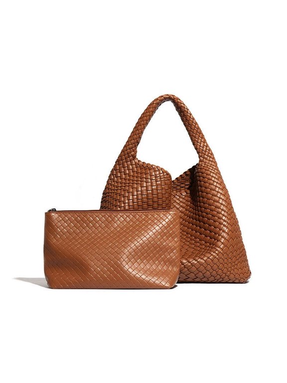 Woven Tote Bag for Women with Purse, Fashion Shoulder Hobo Underarm Bags, Large Woven Handmade Work Commuter Day Bags Handbag