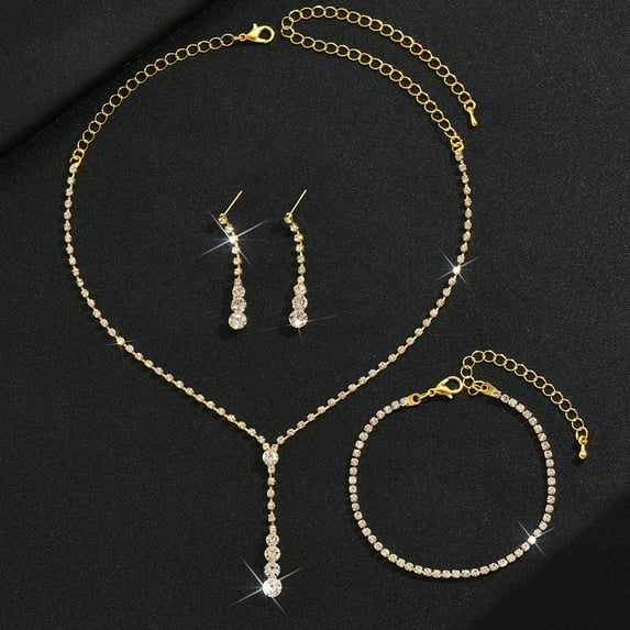Sdmsng-T Rhinestone Bridal Jewelry Sets for Women Crystal Necklace Earrings Bracelet Jewelry Sets for Wedding Bridal Bridesmaid Gifts Evening Party Prom Jewelry Set