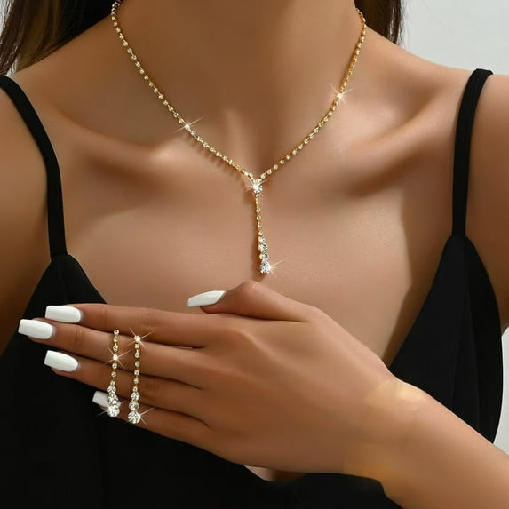 Sdmsng-T Rhinestone Bridal Jewelry Sets for Women Crystal Necklace Earrings Bracelet Jewelry Sets for Wedding Bridal Bridesmaid Gifts Evening Party Prom Jewelry Set