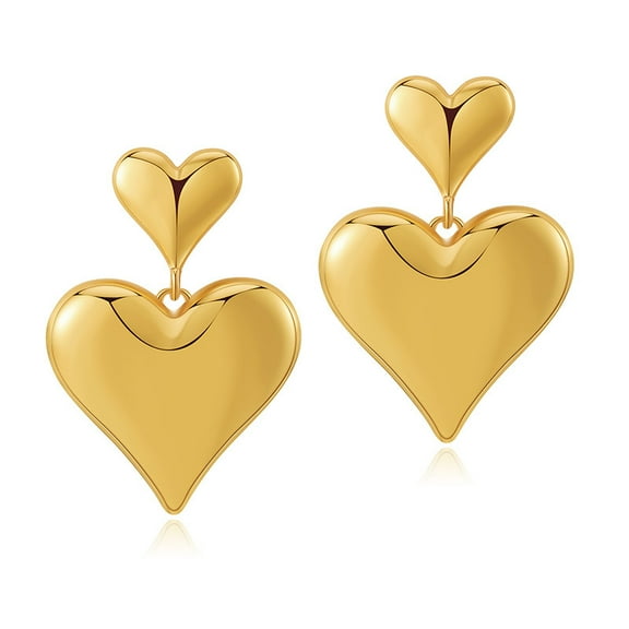 Sdmsng-T t14K Gold Plated Sterling Silver Posts Chunky Heart Statement Earrings for Women | Love Friendship Puffy Heart Teardrop Dangle & Stud Earrings