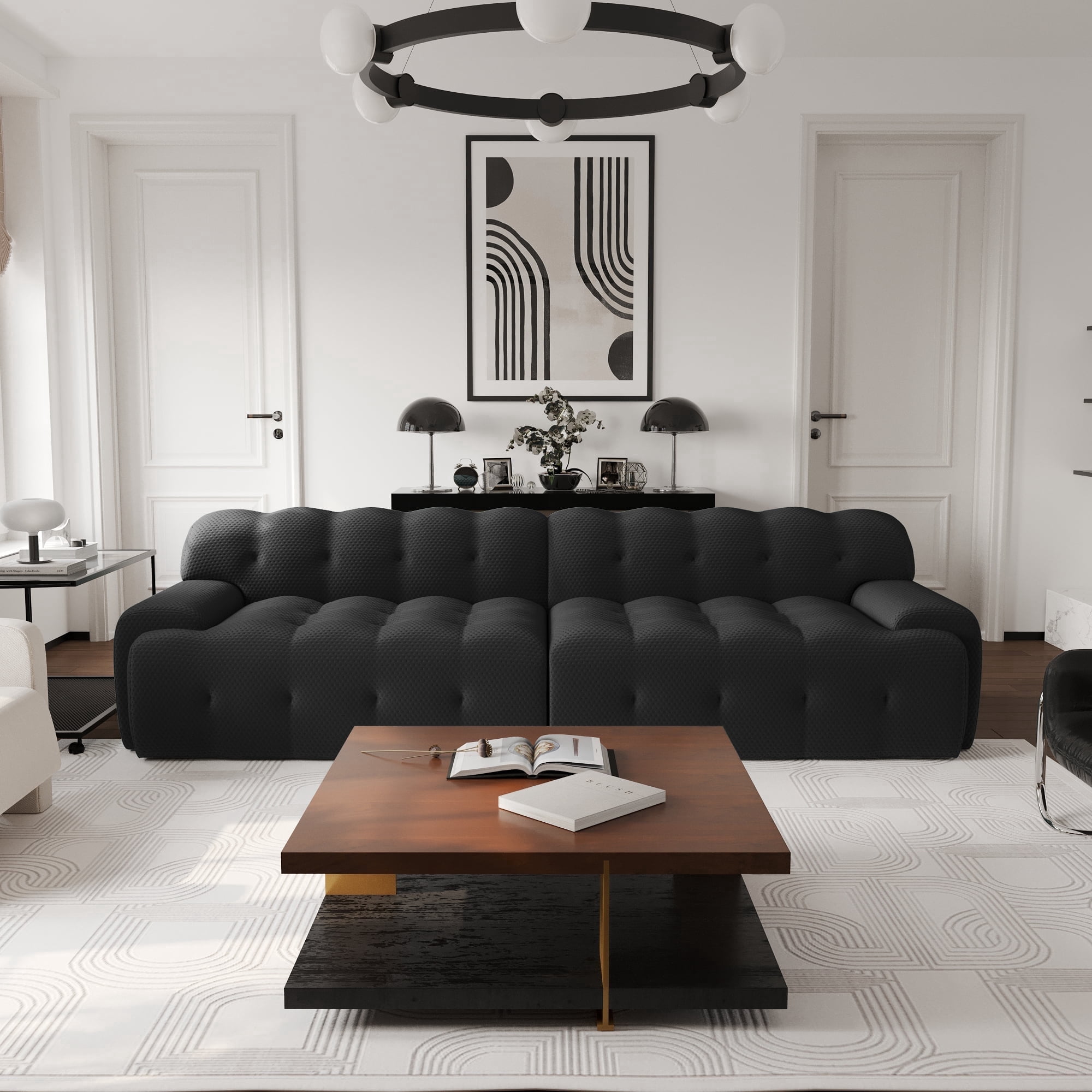 Sdorens 102.4 inch Oversized Loveseat Sofa,3D Mesh Fabric Comfy Sectional Cloud Sofa Couches,Curved Couch for Living Room, Office, Apartment,No Assembly Required (Black)