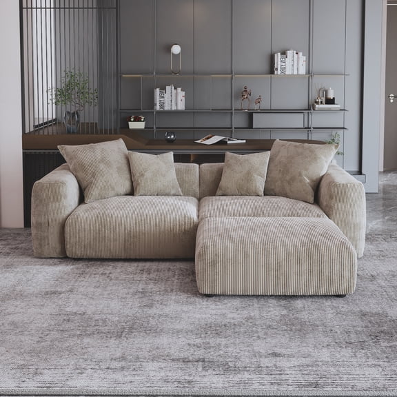 Sdorens 102" Modular Sectional Sofa,2-Seater Corduroy Cloud Couch with 4 Throw Pillows,L-Shaped Convertible Sofa for Living Room,Apartment