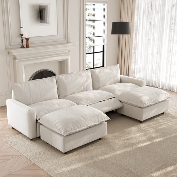 Sdorens 120.48" Modular Sectional Sofa,cloud couch,Modular Linen Power Reclining Sectional Sofa With Heated Seats,Beige