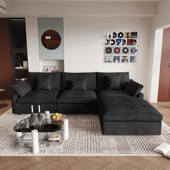 Sdorens 120" Modular Sectional Sofa,Comfy Cloud Couch with Movable Ottoman Deep Seat Chenille L Shaped Modular Sofa,Sectional Couches for Living Room,Bedroom and Apartment,Grey