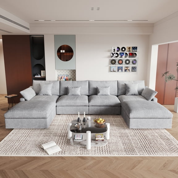 Sdorens 155" U Shaped Sectional Couch,Comfy Cloud Modular Sectional Sofa with 2 Ottoman Deep Seat Chenille Modern Cloud Sofa,Modular Sofas for Living Room,Bedroom and Apartment,Black