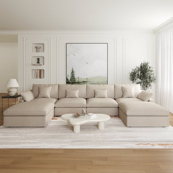 Sdorens 155" U Shaped Sectional Couch,Comfy Cloud Modular Sectional Sofa with 2 Ottoman Deep Seat Chenille Modern Cloud Sofa,Modular Sofas for Living Room,Bedroom and Apartment,Khaki