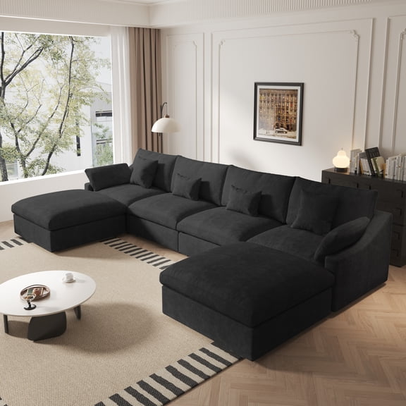 Sdorens 155" U Shaped Sectional Couch,Comfy Cloud Modular Sectional Sofa with 2 Ottoman Deep Seat Chenille Modern Cloud Sofa,Modular Sofas for Living Room,Bedroom and Apartment,Grey