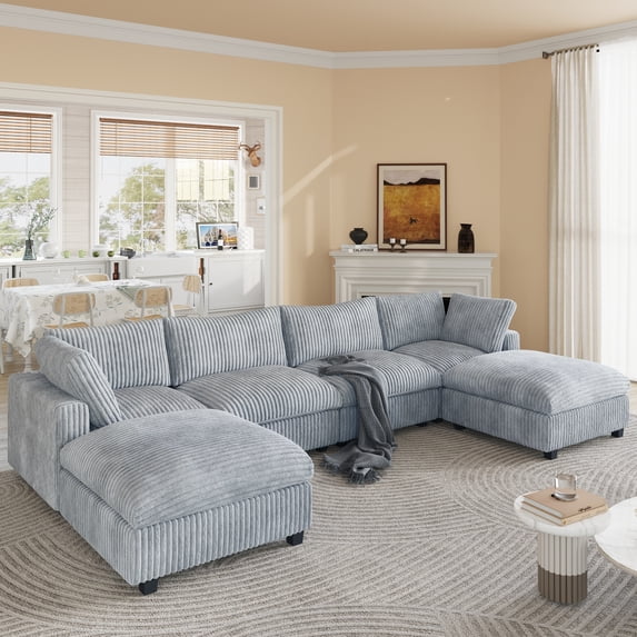 Sdorens 157" U Shaped Sectional Modular Couch,Comfy Upholstered Modular Cloud Sofas for Living Room,Modern Sectional Sofa with 2 Ottoman Deep Seat,Grey