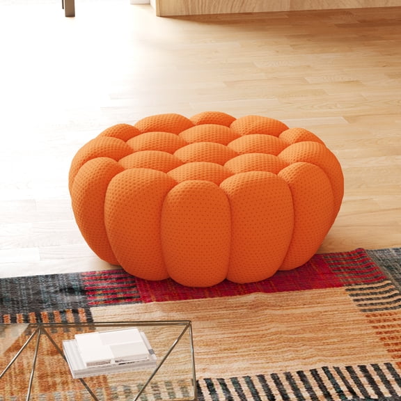 Sdorens 42.52" Bubble Couch,Modern Upholstered Mesh Fabric Lazy Floor Sofa,3D Honeycomb Shape Bubble Sofa Curved Couch for Living Room,Office,Apartment,No-Assembly(Orange,Ottoman)