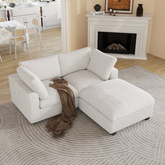 Sdorens 78" L Shaped Cloud Sectional Couch,Comfy Upholstered Modular Couches for Living Room,Modern Modular Sectional Sofa with Ottoman Deep Seat,Beige