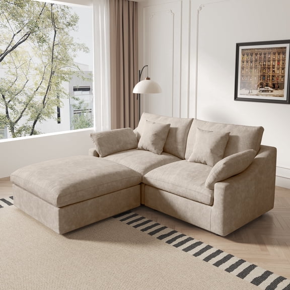 Sdorens 82" Modular Sectional Sofa,Comfy Cloud Couch with Movable Ottoman Deep Seat Chenille L Shaped Modular Sofa,Sectional Couches for Living Room, Bedroom and Apartment,Khaki