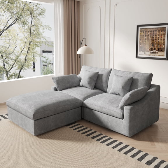 Sdorens 82" Modular Sectional Sofa,Comfy Cloud Couch with Movable Ottoman Deep Seat Chenille L Shaped Modular Sofa,Sectional Couches for Living Room, Bedroom and Apartment,Black