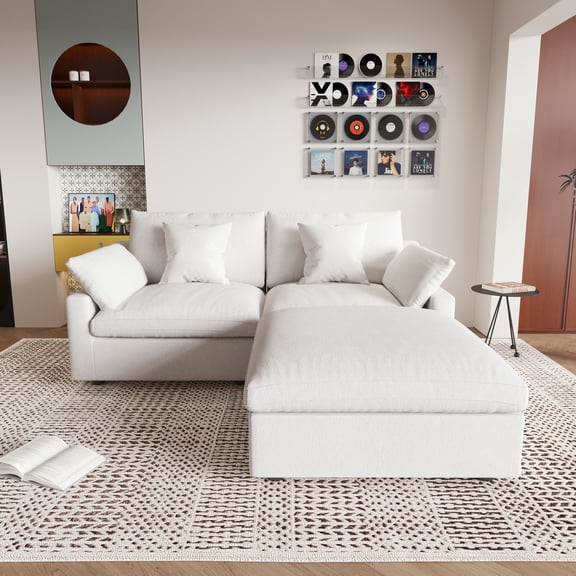Sdorens 82" Modular Sectional Sofa,Comfy Cloud Couch with Movable Ottoman Deep Seat Chenille L Shaped Modular Sofa,Sectional Couches for Living Room, Bedroom and Apartment,Beige