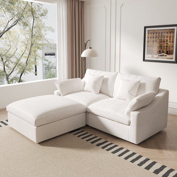 Sdorens 82" Modular Sectional Sofa,Comfy Cloud Couch with Movable Ottoman Deep Seat Chenille L Shaped Modular Sofa,Sectional Couches for Living Room, Bedroom and Apartment,Beige