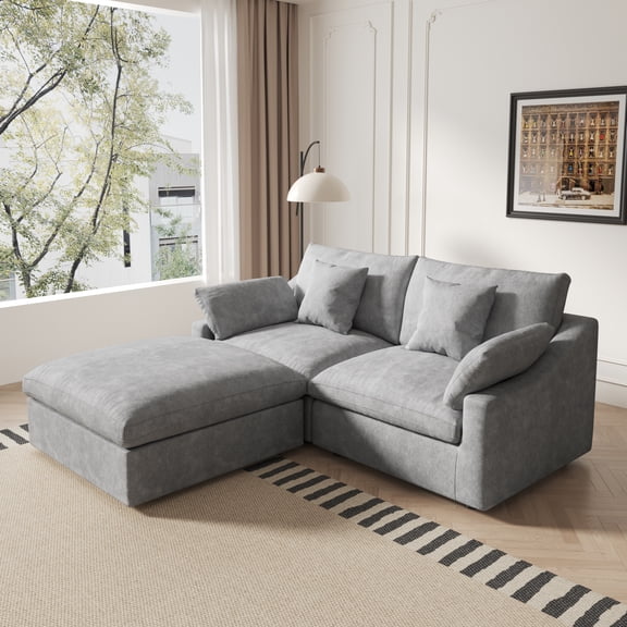 Sdorens 82" Modular Sectional Sofa,Comfy Cloud Couch with Movable Ottoman Deep Seat Chenille L Shaped Modular Sofa,Sectional Couches for Living Room, Bedroom and Apartment,Black