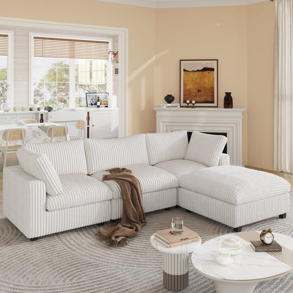 Sdorens Cloud Couch Modular Sectional Sofa,157" L Shaped Couch,Oversized Convertible Wide Seater,3 Seater with Ottoman for Living Room Set,Covers Washable&Replaceable,Beige