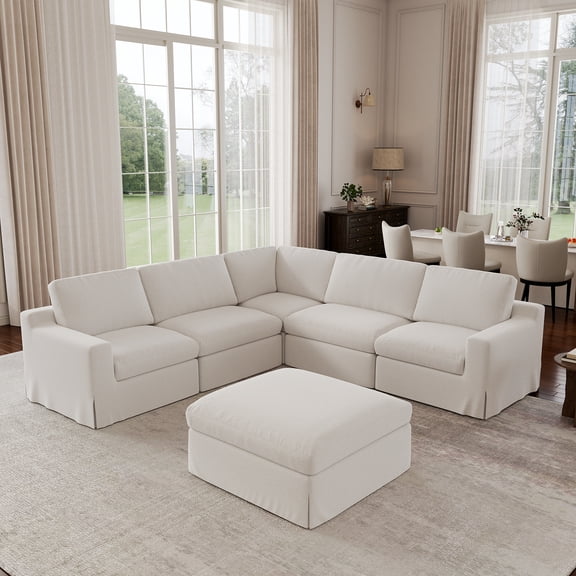 Sdorens Cloud Couch Sectional 115.8" Oversized Modular Deep Seat Sofa L Shaped Comfy Cloud Couch with Corner Seat with Ottoman Washable Cover for Living Room,Beige