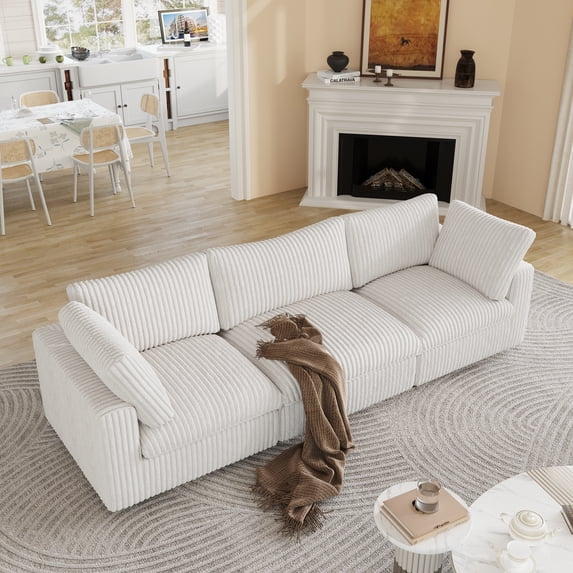 Sdorens Modular Sectional Sofa,118" Sectional Couches for Living Room,Oversized Convertible Wide Seater,3 Seater with Ottoman for Living Room Set,Covers Washable&Replaceable,Beige