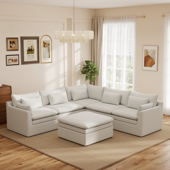 Sdorens Oversized Modular Sectional Sofa Couch,Large 6 Seater Corner Sofa Sectional Couch with Ottoman Cloud Couches for Living Room,Office,Spacious Space,Removable Washable Covers,White