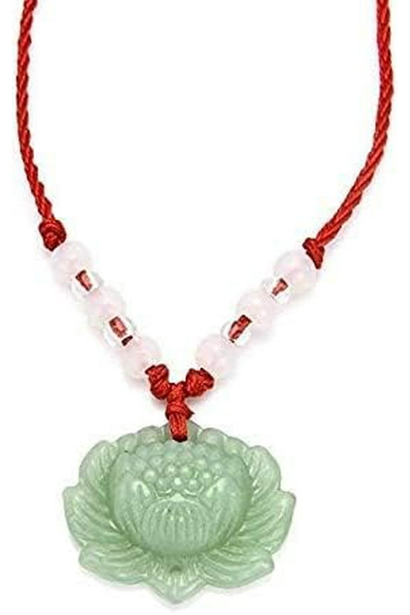 Sdouefos Natural Green Jade Lotus Pendant Necklace Fashion Lucky Charm Pendant Jewelry