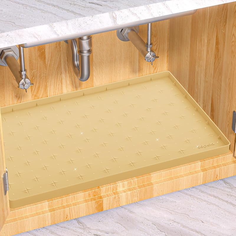 Sdpeia Under Sink Mat for [34" x 22"] Cabinet, Upgraded Silicone Waterproof Kitchen Cabinet Liner Cabinet Protector Kitchen Organizers and Storage