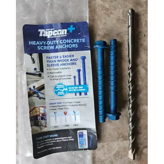 Sds Plus 3/8" X 8" Concrete Hammer Drill Bit & 2 Tapcon 4" Anchor Screws