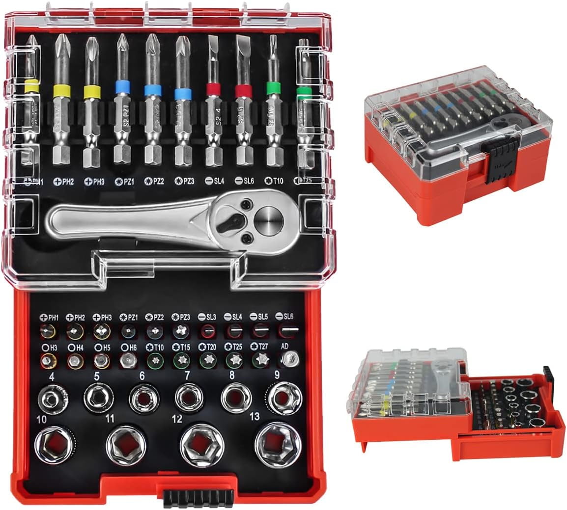 Sdstone 72T Mini Ratchet Screwdriver Socket Set, 41 Piece, 1/4-Inch Hex ...