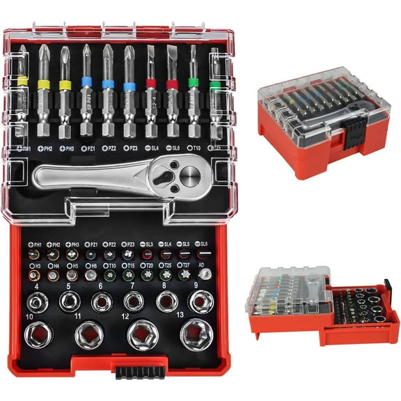 Sdstone 72T, 1/4-inch Hex Finish Mini Ratchet Screwdriver Socket Wrench & Set, 41 Piece