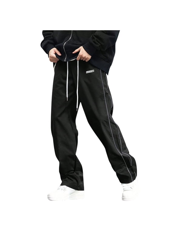 Baggy Skate Cargo Pants for Men Adjustable Drawstring Waist Large Side Pockets Sturdy Weave Fabric Oversized Loose Urban Trousers Black,S
