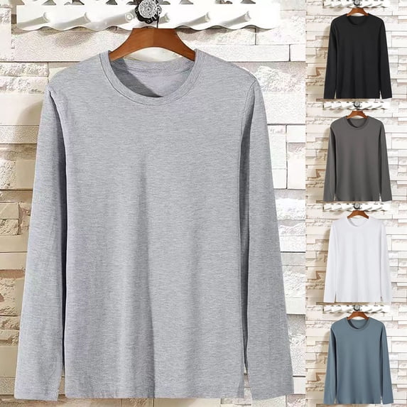 SeCaotees Basic Crew Neck Long Sleeve Tees for Men Solid Soft Stretchy Knit Fabric Regular Fit Layering Daily Wear Pullover Tops Black,L