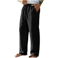 thumbnail image 1 of SeCaotees Casual Linen‑Style Trousers for Men Elastic Waistband Relaxed Straight Leg Wrinkle‑Resistant Fabric Daily Holiday Walking Pants Black,M, 1 of 7
