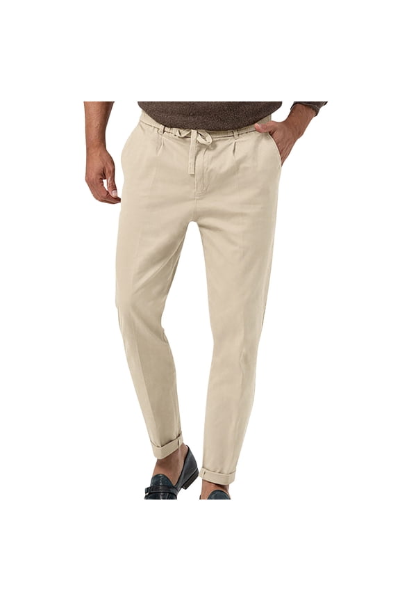 Chino Jogger Pants for Men Dual Drawstring And Belt‑Loop Waist Side Pockets Tapered Ankle Cuffs Wrinkle‑Resistant Fabric Versatile Daily Trousers Beige,L