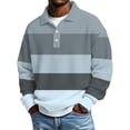 thumbnail image 1 of SeCaotees Color Block Stripe Polo Shirts for Men Long Sleeve Turn Down Collar Button Placket Knit Fabric Casual Sporty Daily Tops Gray,M, 1 of 5