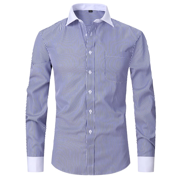 SeCaotees Contrast Cuff Dress Shirts for Men Long Sleeve Point Collar Button Closure Soft Woven Material Slim Fit Formal And Daily Commuting Blouses Blue,XXXXXL