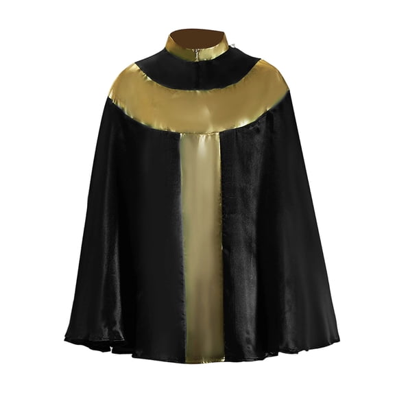 SeCaotees Costume for Men Gold Trim Stand Collar Short Cape Cloak Relaxed Fit Lightweight Breathable Royal Knight King Halloween Cosplay Fancy Dress Outfit Black,S