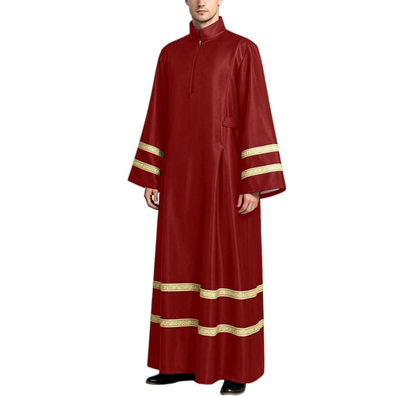 SeCaotees Costume for Men Solid Color Long Sleeve Striped Robe Relaxed Fit Lightweight Breathable Church Clergy Priest Halloween Cosplay Fancy Dress Outfit Red,M