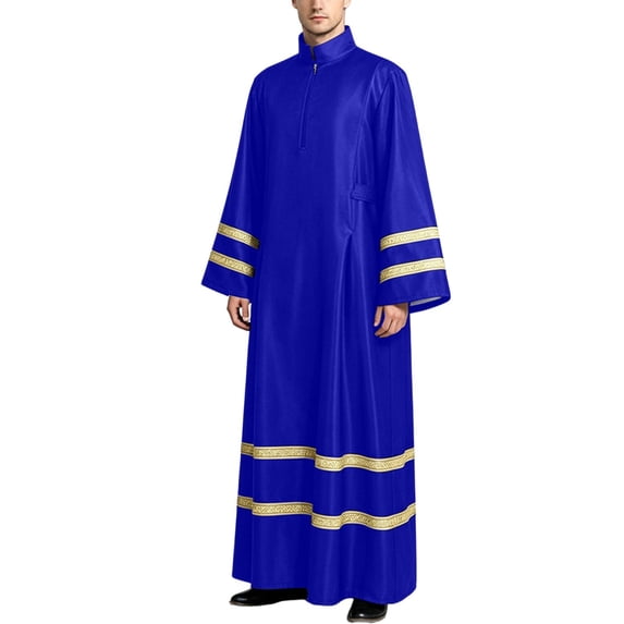 SeCaotees Costume for Men Solid Color Long Sleeve Striped Robe Relaxed Fit Lightweight Breathable Church Clergy Priest Halloween Cosplay Fancy Dress Outfit Blue,M