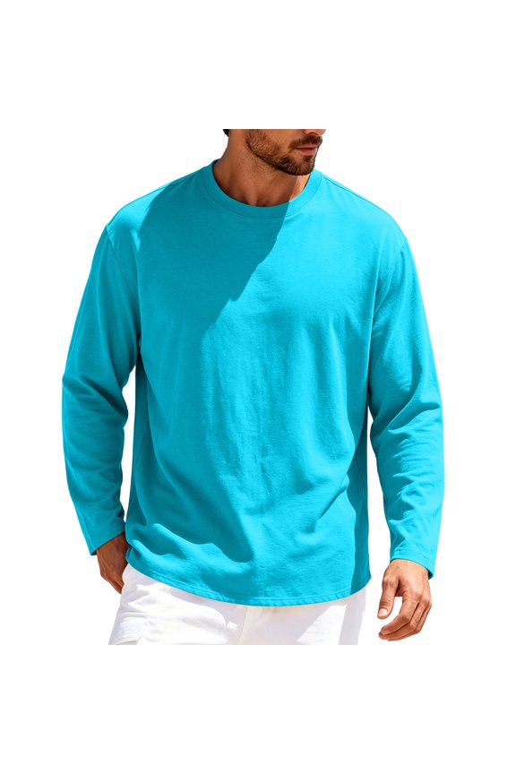Crew Neck Basic Long Sleeve Tees for Men Loose Fit Soft Stretchy Fabric Breathable Simple Style Everyday Wear Pullover Tops Green,S