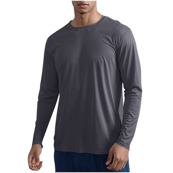 SeCaotees Crew Neck Long Sleeve Athletic Shirts for Men Raglan Sleeve Lightweight Breathable Fabric Regular Fit Outdoor Running Base Layer Tops Gray,XXL