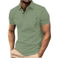 thumbnail image 1 of SeCaotees Embroidered Detail Short Sleeve Polo Shirts for Men Button Collar Slim Fit Wrinkle‑Resistant Fabric Daily Golf Wear Tops Green,S, 1 of 5