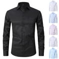 thumbnail image 1 of SeCaotees Long Sleeve Formal Button Shirts for Men Turn‑Down Collar Slim Fit Wrinkle Resistant Soft Fabric Business Office Dress Button‑Up Tops Beige,L, 1 of 3