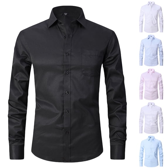 SeCaotees Long Sleeve Formal Button Shirts for Men Turn‑Down Collar Slim Fit Wrinkle Resistant Soft Fabric Business Office Dress Button‑Up Tops Beige,L