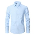thumbnail image 1 of SeCaotees Long Sleeve Formal Button Shirts for Men Turn‑Down Collar Slim Fit Wrinkle Resistant Soft Fabric Business Office Dress Button‑Up Tops Light Blue,M, 1 of 2