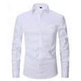 thumbnail image 1 of SeCaotees Long Sleeve Formal Button Shirts for Men Turn‑Down Collar Slim Fit Wrinkle Resistant Soft Fabric Business Office Dress Button‑Up Tops White,M, 1 of 3