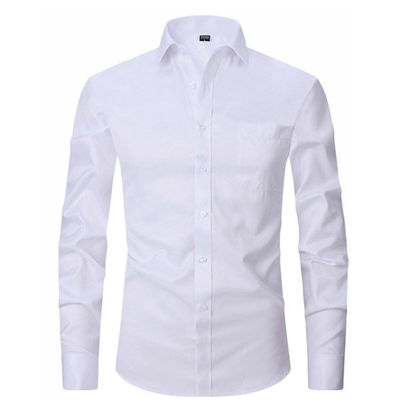 SeCaotees Long Sleeve Formal Button Shirts for Men Turn‑Down Collar Slim Fit Wrinkle Resistant Soft Fabric Business Office Dress Button‑Up Tops White,M