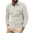 thumbnail image 1 of SeCaotees Long Sleeve Quarter Zip Polo Shirts for Men Turn‑Down Collar Chest Pocket Slim Fit Soft Stretchy Fabric Outdoor Daily Pullover Tops Gray,M, 1 of 6