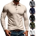 thumbnail image 1 of SeCaotees Men Long Sleeve Henley Polo Shirts Button Placket Striped Cuff Detail Muscle Fit Soft Knit For Leisure And Weekend Outing Tops Army Green,L, 1 of 8