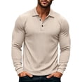 thumbnail image 1 of SeCaotees Men Long Sleeve Henley Polo Shirts Button Placket Striped Cuff Detail Muscle Fit Soft Knit For Leisure And Weekend Outing Tops Khaki,M, 1 of 7
